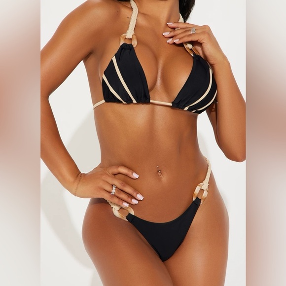 Navy Blue Rope Ties Halter Cheeky Bikini Set - Picture 3 of 12